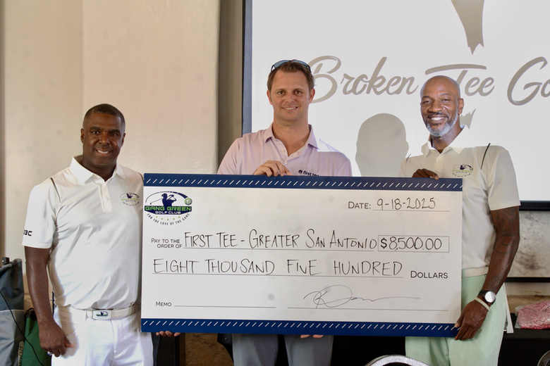 Gang Green Golf Club officers presenting an $8,500 cheque to First Tee of Greater San Antonio