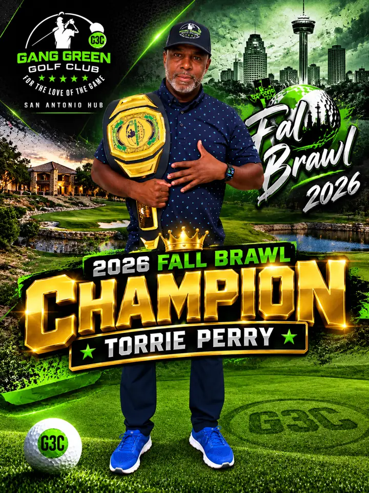 Torrie Perry holding the championship belt — 2026 G3C Fall Brawl Champion poster